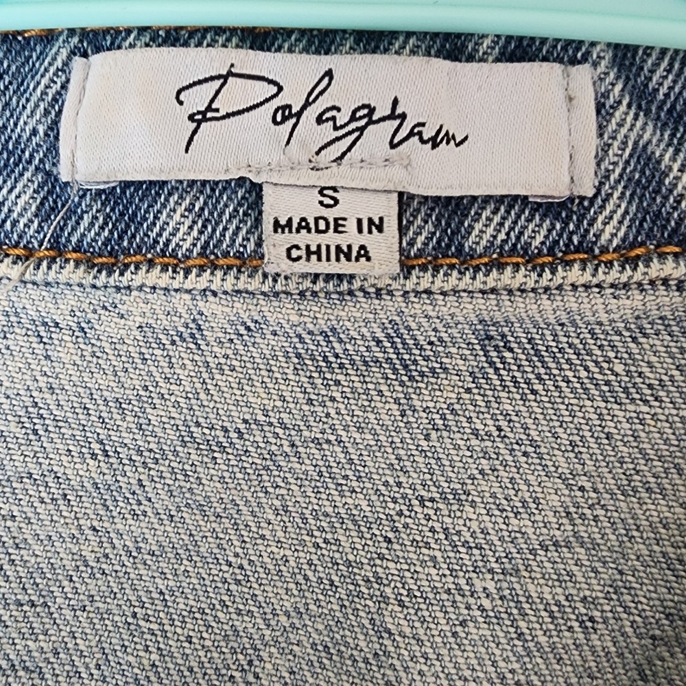 Polagram Jean Jacket Womens Small Light Wash Frayed Hem Denim Trucker Preppy - Picture 3 of 10